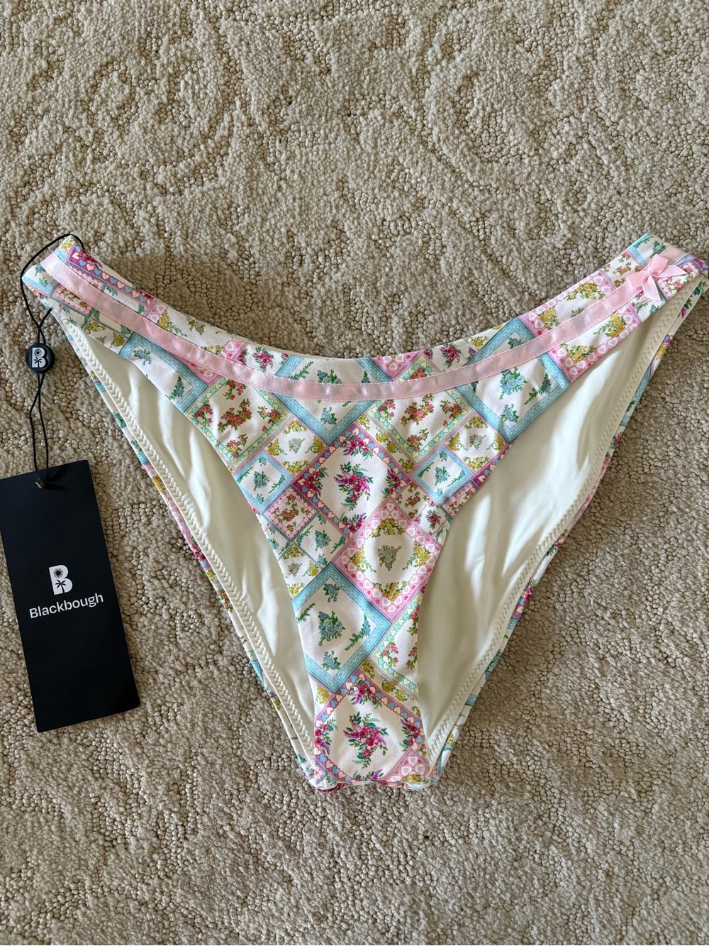 Blackbough Cream Bikini Bottoms with Pastel Pink & Blue Floral Patchwork